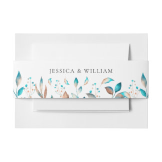 Navy Floral Greenery Wedding Invitation Belly Band