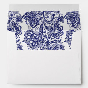 Navy Floral Lace Elegant Wedding Envelope