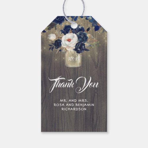 Navy Floral Mason Jar Rustic Wedding Gift Tags
