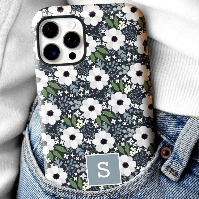 Navy Floral Monogram Case-Mate iPhone Case (Creator Uploaded)