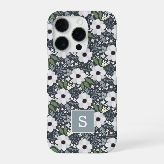 Navy Floral Monogram Iphone Case (Back)