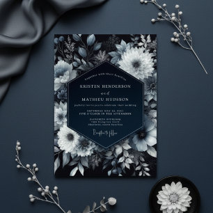Navy Floral Moody Romance Wedding Invitation