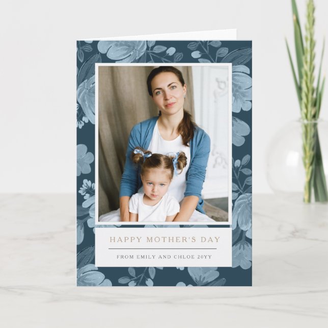 Navy Floral Mother's Day Card (Front)