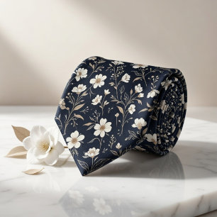 Navy Floral Neck Tie