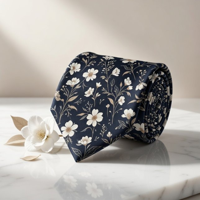 Navy Floral Neck Tie (Creator Uploaded)