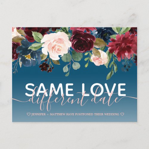 Navy Floral Other Date Wedding Typography Photo Announcement Postcard