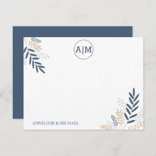 Navy Floral Personalize and Monogram Note Card