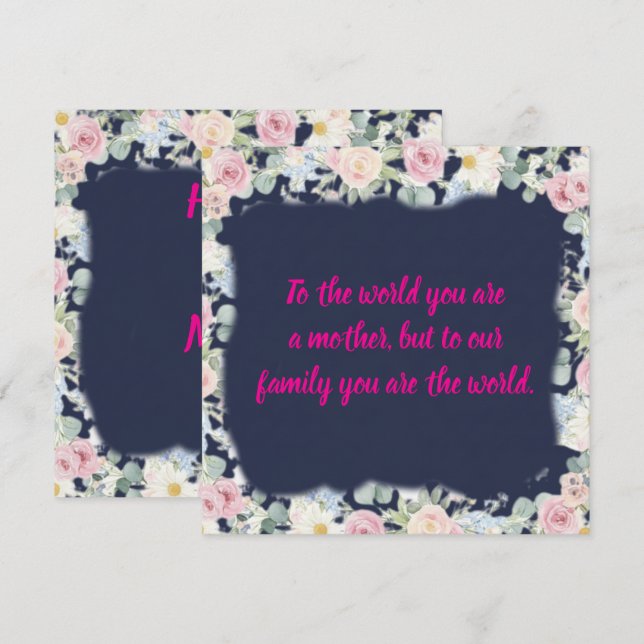 Navy Floral Pink Typography Mother's Day Card (Front/Back)
