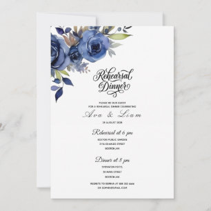 Navy Floral Rehearsal Dinner Invite