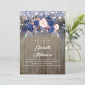 Navy Floral Rustic Baby Shower Invitation (Standing Front)
