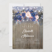 Navy Floral Rustic Baby Shower Invitation (Front)