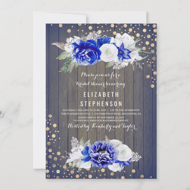 Navy Floral Rustic Bridal Shower Invitation (Front)