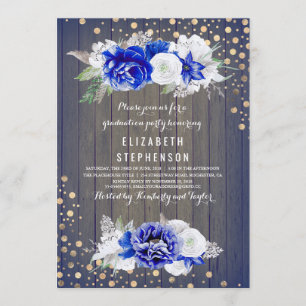 Navy Floral Rustic Graduation Party Invitation