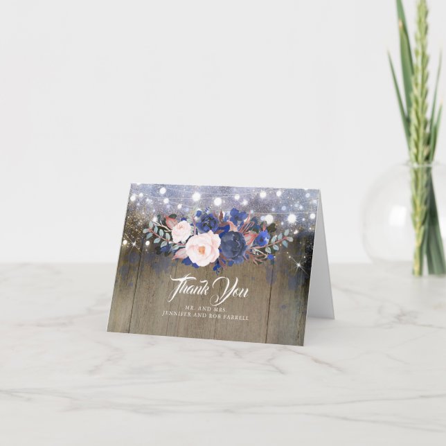 Navy Floral Rustic Wedding Thank You (Front)