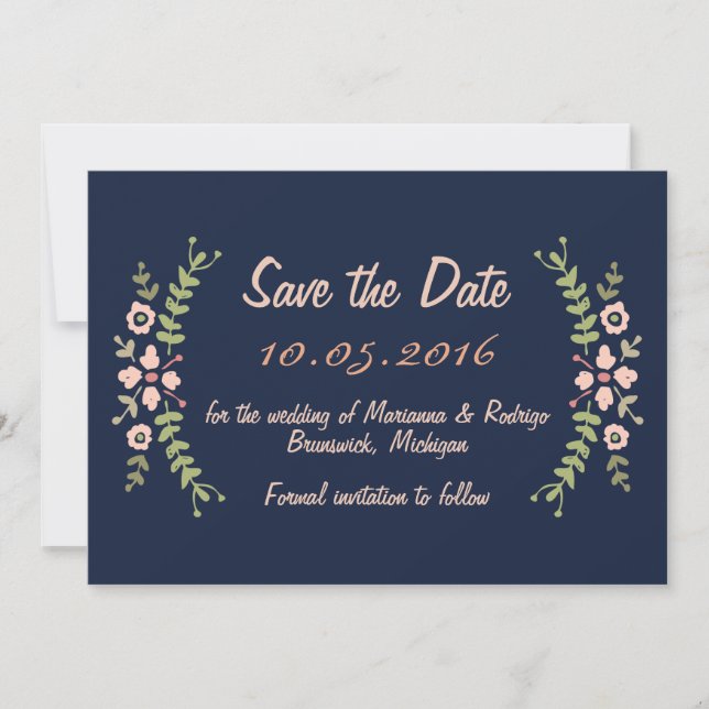 Navy Floral Save the Date (Front)