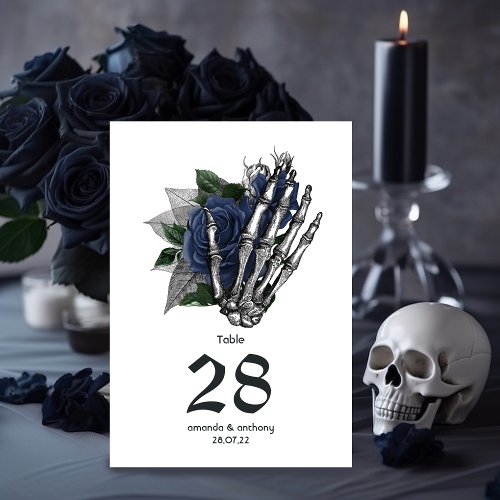 Navy Floral Skeleton Gothic Wedding Table Number