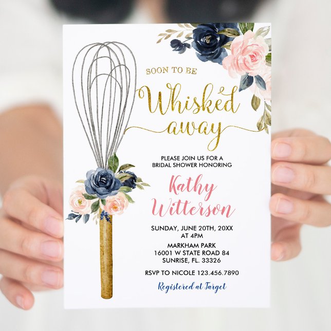 Navy Floral Soon to be Whisked Away Bridal Shower Invitation (Creator Uploaded)