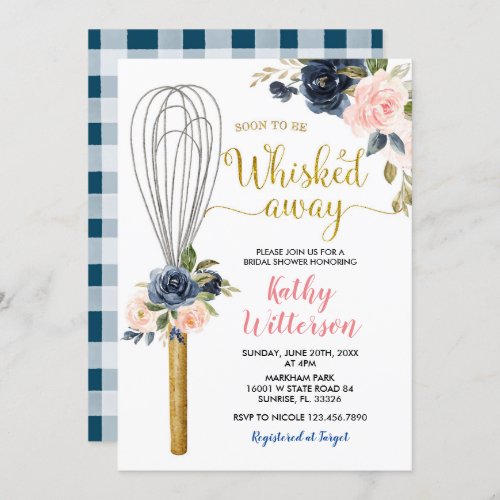 Navy Floral Soon to be Whisked Away Bridal Shower Invitation