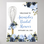 Navy Floral Soon To Be Whisked Away Bridal Shower Poster at Zazzle