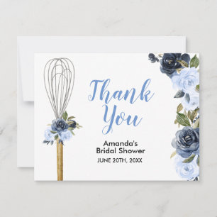 Navy Floral Soon to be Whisked Away Bridal Shower Thank You Card