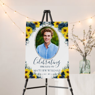 Navy Floral Sunflower Picture Funeral Memorial  Foam Board