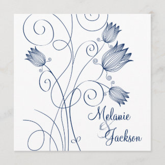 Navy Floral Swirls White Post Wedding Invita Invitation