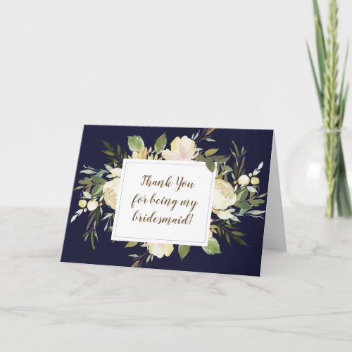 navy floral thank you for being my bridesmaid card