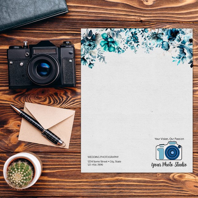 Navy Floral Watercolor Custom logo Letterhead (Creator Uploaded)