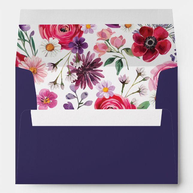 Navy Floral Wedding Envelope (Navy Blue Floral Wedding Envelope by Painted Paperie
)