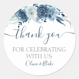 Navy Floral Wedding Favor Stickers