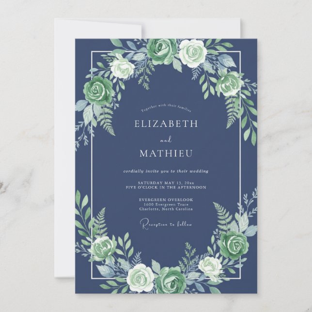 Navy Floral Wedding Invitation (Front)