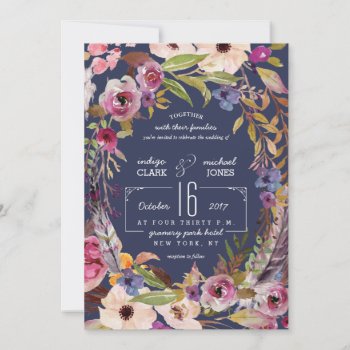 Navy Floral Wedding Invitations by joyonpaper at Zazzle