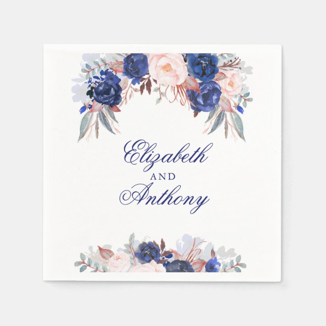 Navy Floral Wedding Napkins (Front)
