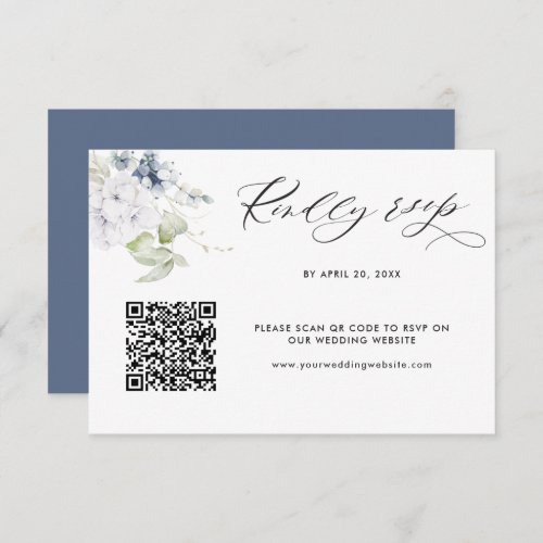 Navy Floral Wedding Rsvp Online with Scan QR Code Enclosure Card