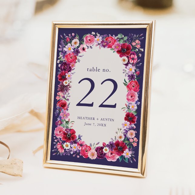Navy Floral Wedding Table Number (Navy Blue Floral Wedding Table Number by Painted Paperie
)