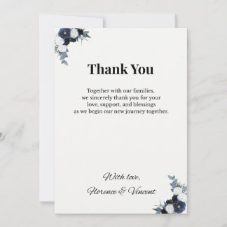 Navy Floral Wedding Thank You Card