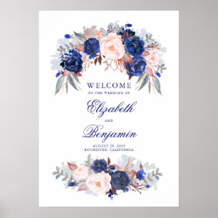 Navy Floral Wedding Welcome Sign