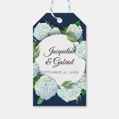 Navy Floral White Hydrangea Elegant Wedding Gift Tags