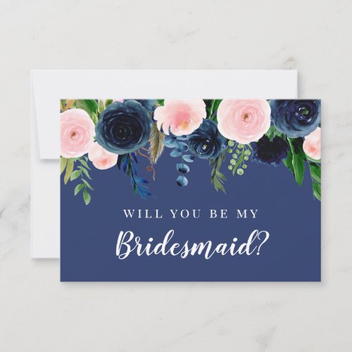 Navy Floral Will You Be My Bridesmaid Proposal Invitation