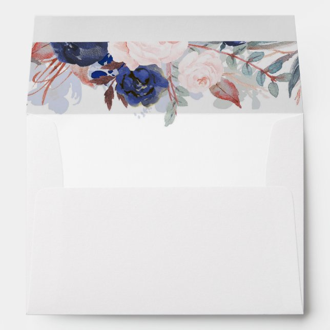 Navy Florals Boho Chic Wedding Envelope (Back (Bottom))