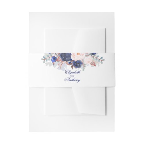 Navy Florals Elegant Wedding Invitation Belly Band