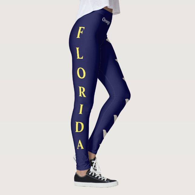 Navy Florida State Flower Orange Blossom Leggings (Right)