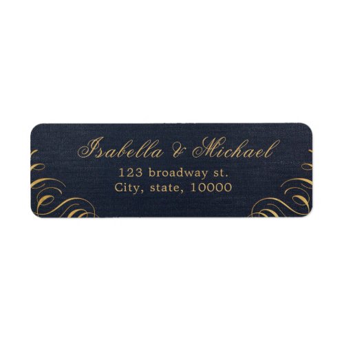 Navy flourish calligraphy vintage return address label