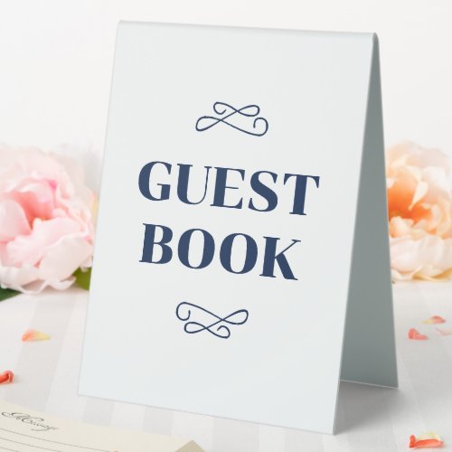 Navy Flourish Guest Book Table Tent Sign