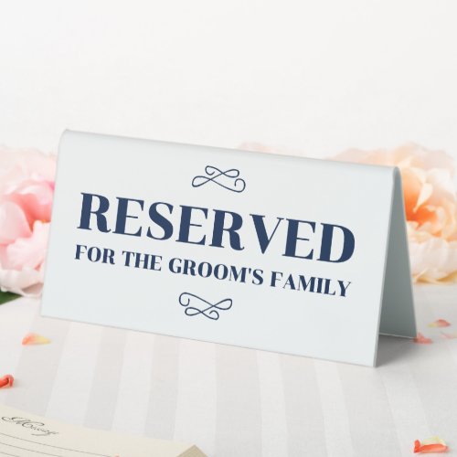 Navy Flourish Reserved Table Tent Sign