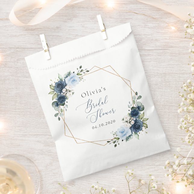 Navy Flowers, Blue Flowers, Boho, Bridal Shower Favor Bag (Clipped)