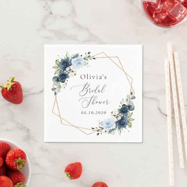 Navy Flowers, Blue Flowers, Boho, Bridal Shower Napkins (Insitu)