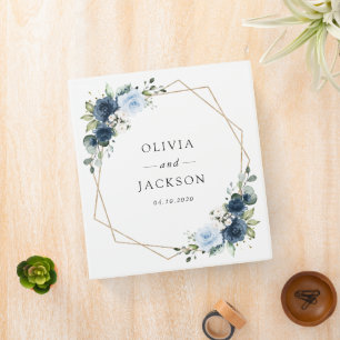 Navy Flowers, Blue Flowers, Boho, Floral Wedding 3 Ring Binder