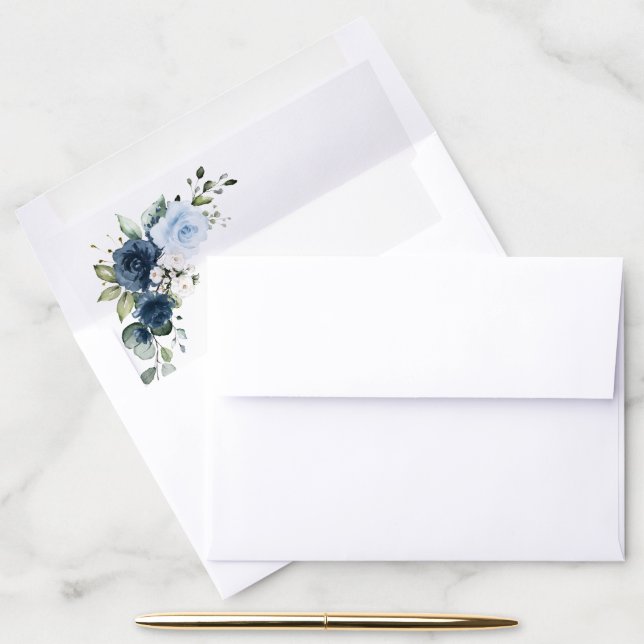 Navy Flowers, Blue Flowers, Boho, Floral Wedding Envelope Liner (Desk)