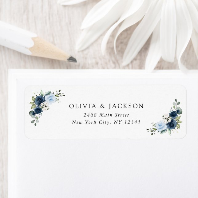 Navy Flowers, Blue Flowers, Boho, Floral Wedding Label (Insitu)
